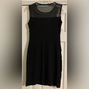 Enfocus Studio Black Sleeveless Cocktail Dress Sz 6 Mesh Top Knee Length Stretch